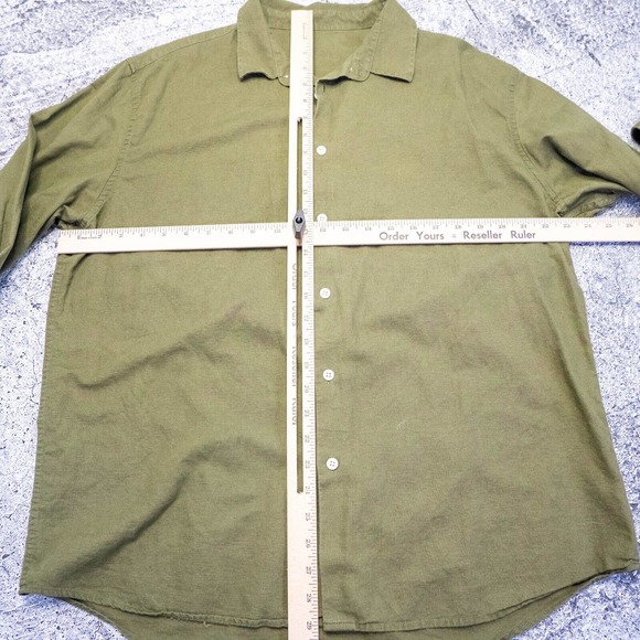 Mens Shirt XL Green Linen Button Down Long Sleeve Outdoors Minimalist Layer - Picture 8 of 16